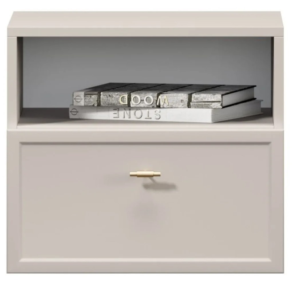 Lorini fali éjjeliszekrény fiókkal 45 cm - kasmír / arany T-bar fogantyú
