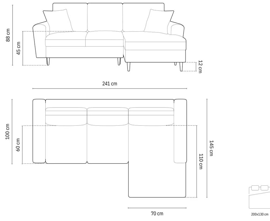 Sötétkék kordbársony kinyitható tárolóhelyes sarokkanapé (jobb oldali-heverő résszel) Kyoto – Cosmopolitan Design