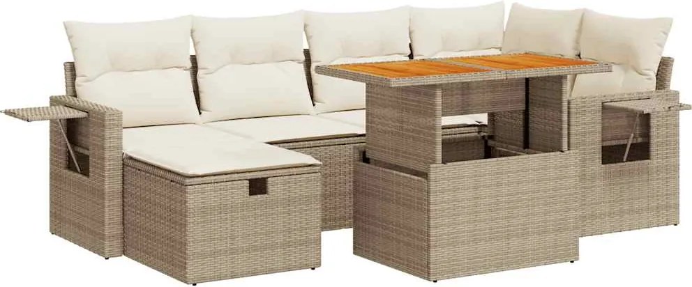 vidaXL 8 részes bézs polyrattan akácfa kerti ülőgarnitúra párnával