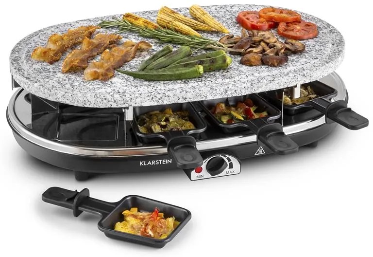 Klarstein Steaklette, raclette grill, 1500 W, gránitlappal, 8 személyre