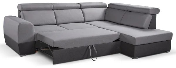 Szürke, jobbos, L-alakú, tárolós MATRIX sarokkanapé ággyá nyitható