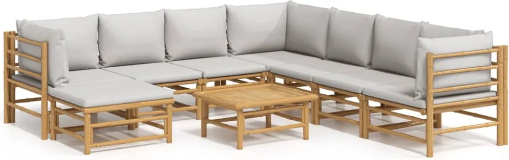 vidaXL 9 részes bambusz kerti ülőgarnitúra világosszürke párnákkal