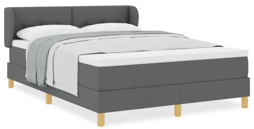 Boxspring Ágy Matraceval - Sötétszürke, 140x200 cm, Szövet