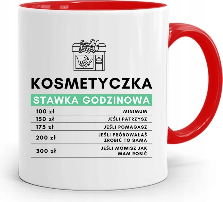 Piros Bögre Kozmetikusnak Óradíj Nyomtatott Fényképpel