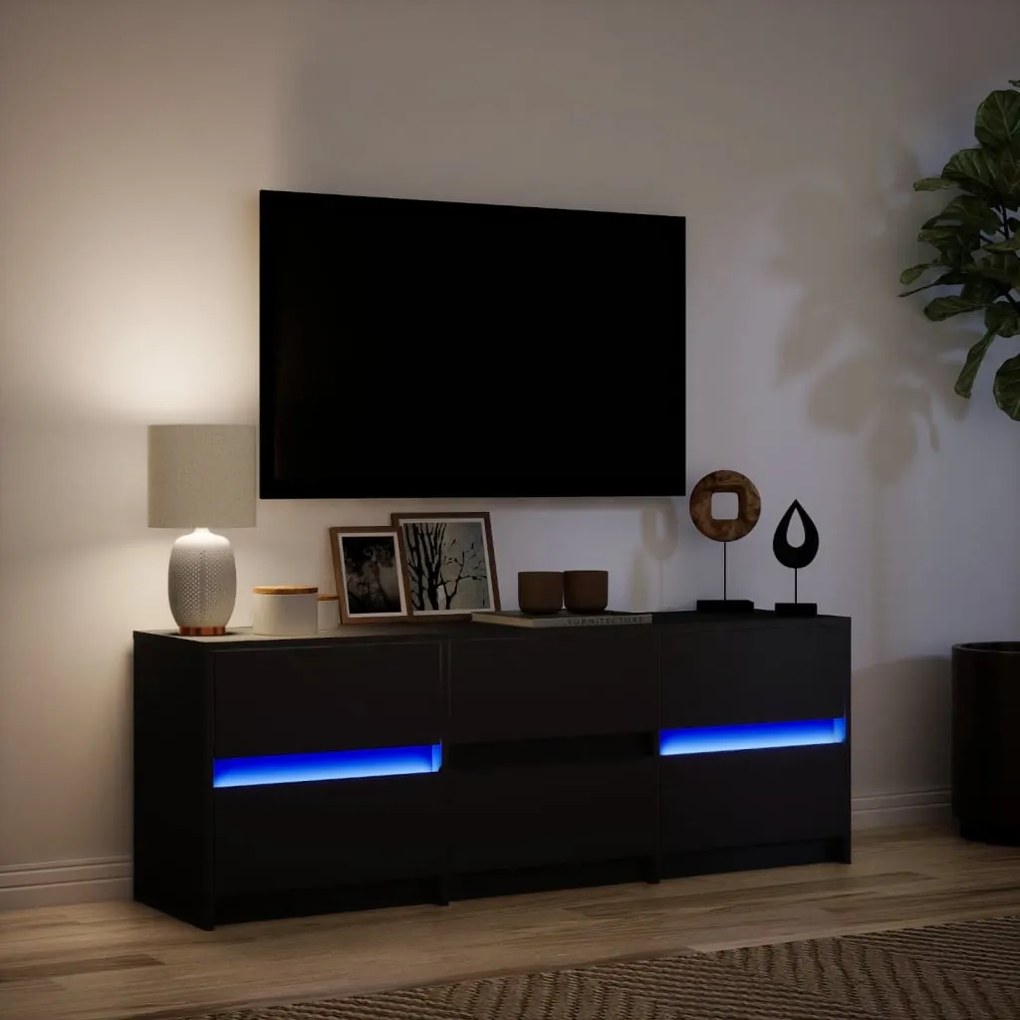 fekete szerelt fa TV-szekrény LED-ekkel 140 x 34 x 50 cm