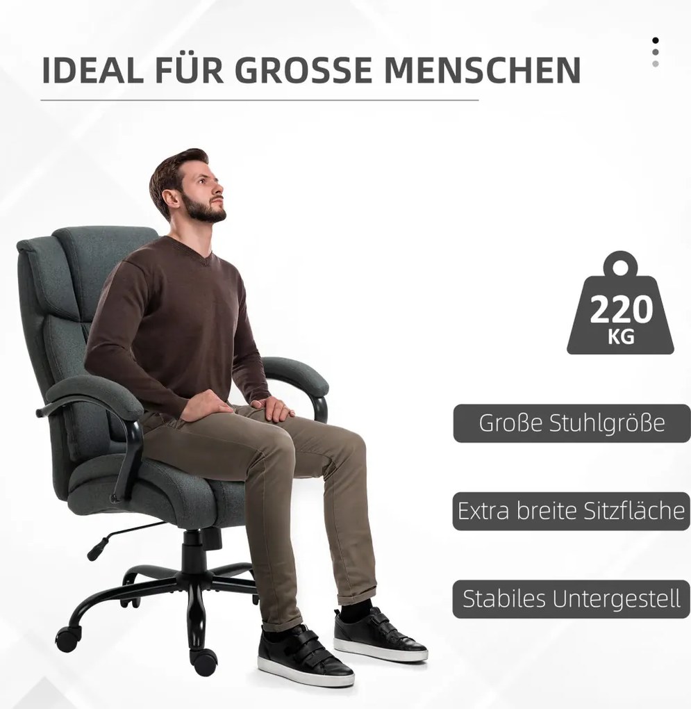 Vinsetto Főnöki irodai szék, forgószék párnázott karfákkal, teherbírás akár 220 kg, szövet, szürke