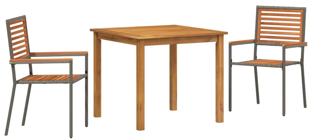3 részes kerti étkezőszett Szürke Polyrattan Akác