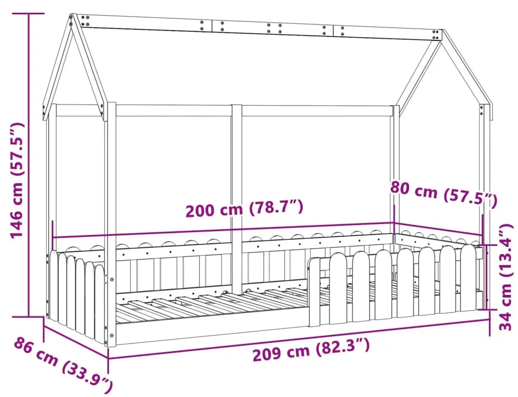 fehér tömör fenyőfa házikó gyerekágykeret 80 x 200 cm