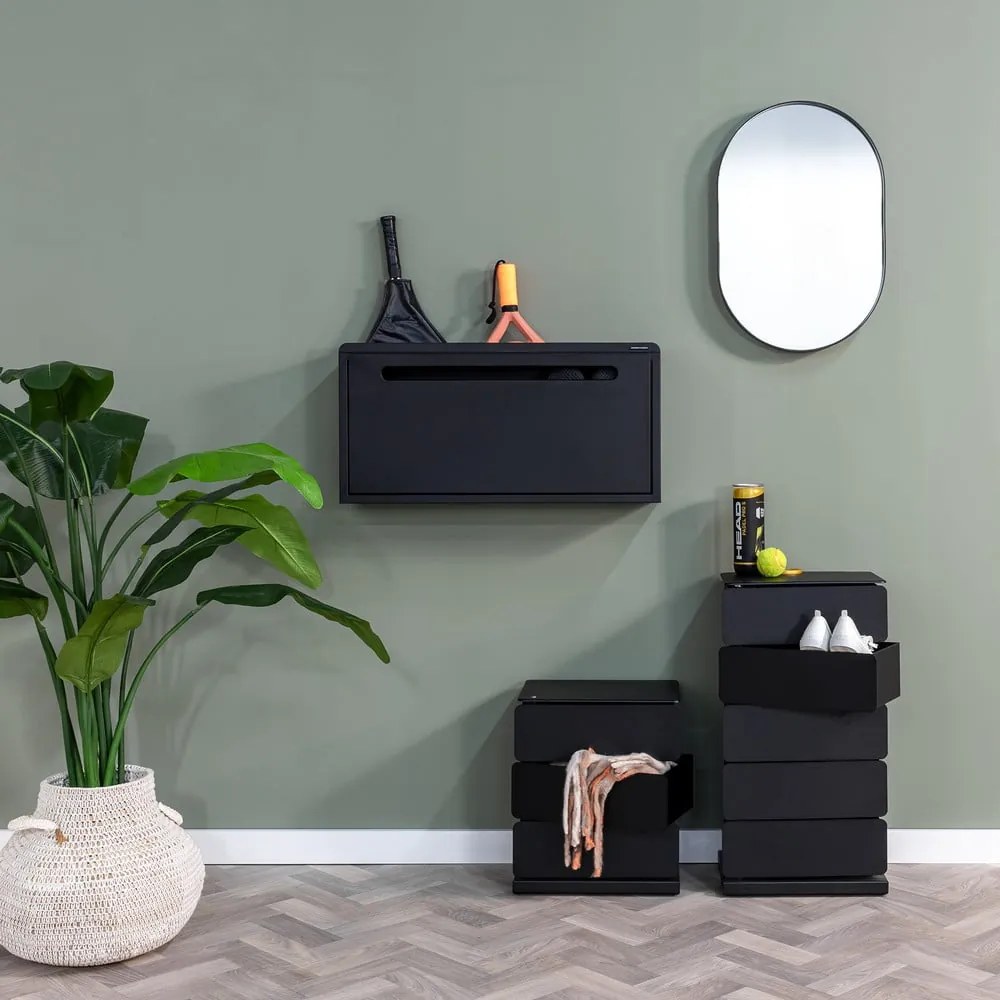 Fekete fém billenő ajtós-függő cipőtartó 76x38x18 cm Sportiva – Spinder Design