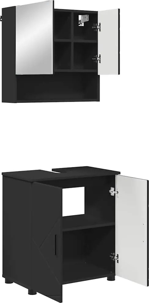 vidaXL Fürdőszoba bútor szett tárolóval 2 pcs Fekete Faanyag & Fém