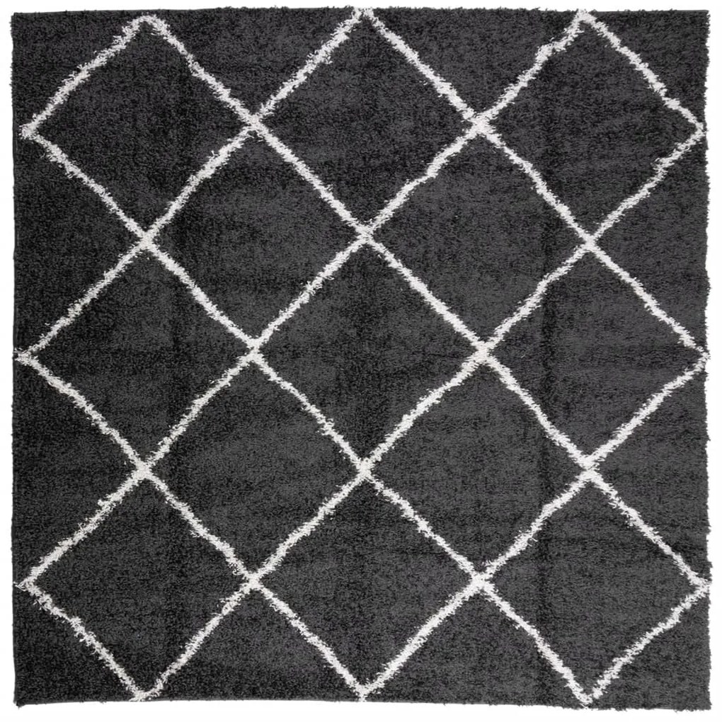 PAMPLONA fekete és krém bolyhos modern szőnyeg 120 x 120 cm