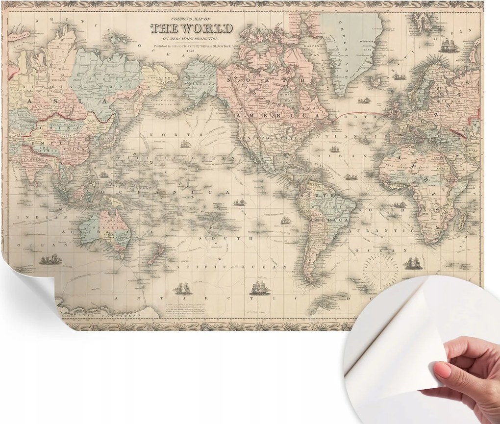 Öntapadós tapéta Fali furnér 3D hatás Történelmi térkép 152x104 cm