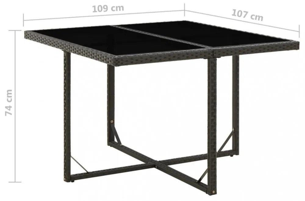 fekete polyrattan és üveg kerti asztal 109 x 107 x 74 cm