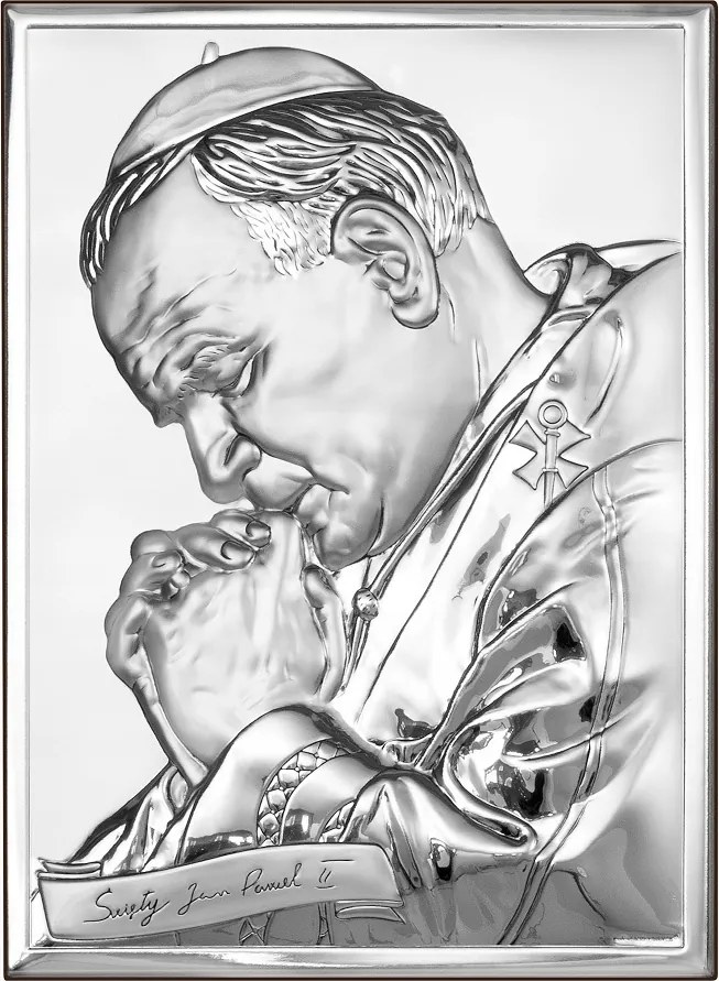 Ajándéktárgy Festmény II. János Pál pápa Szentatya Ezüst kép Gravírozás