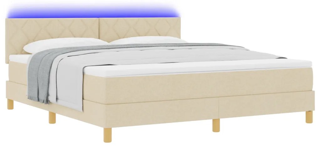 Boxspring Ágy Matraccal és LED-del Krém 180x200 cm Szövet