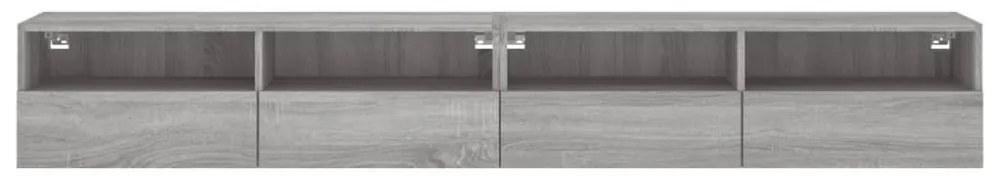 2 db szürke -tölgyszín szerelt fa fali TV-szekrény 100x30x30 cm
