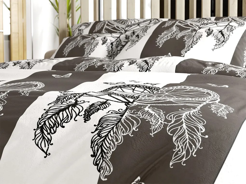 2 db Mikroplüss ágyneműhuzat szett TIRSO szürke-fehér + mikroplüss lepedő SOFT 180x200 cm fehér, kétszemélyes