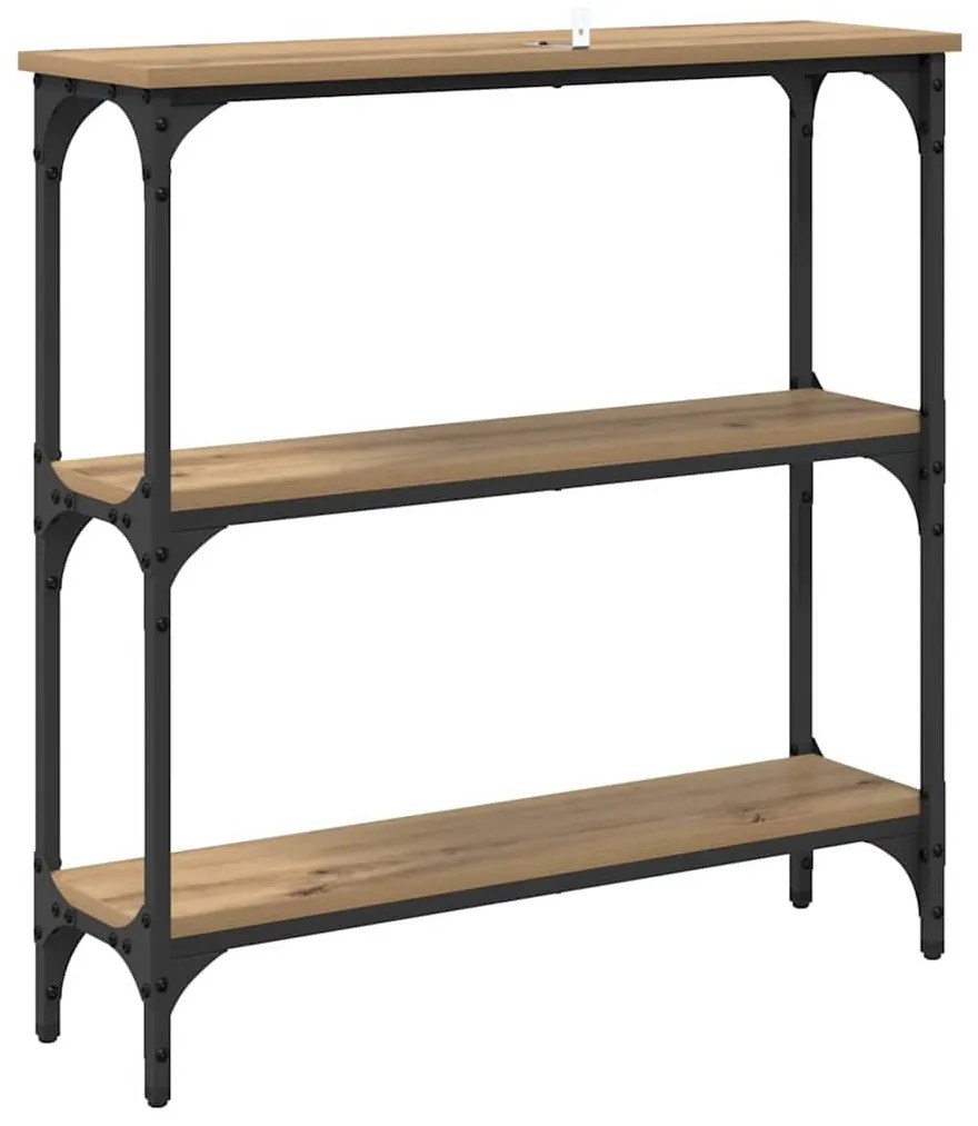 Konzolasztal polcokkal kézműves tölgy 75 x 22.5 x 75 cm