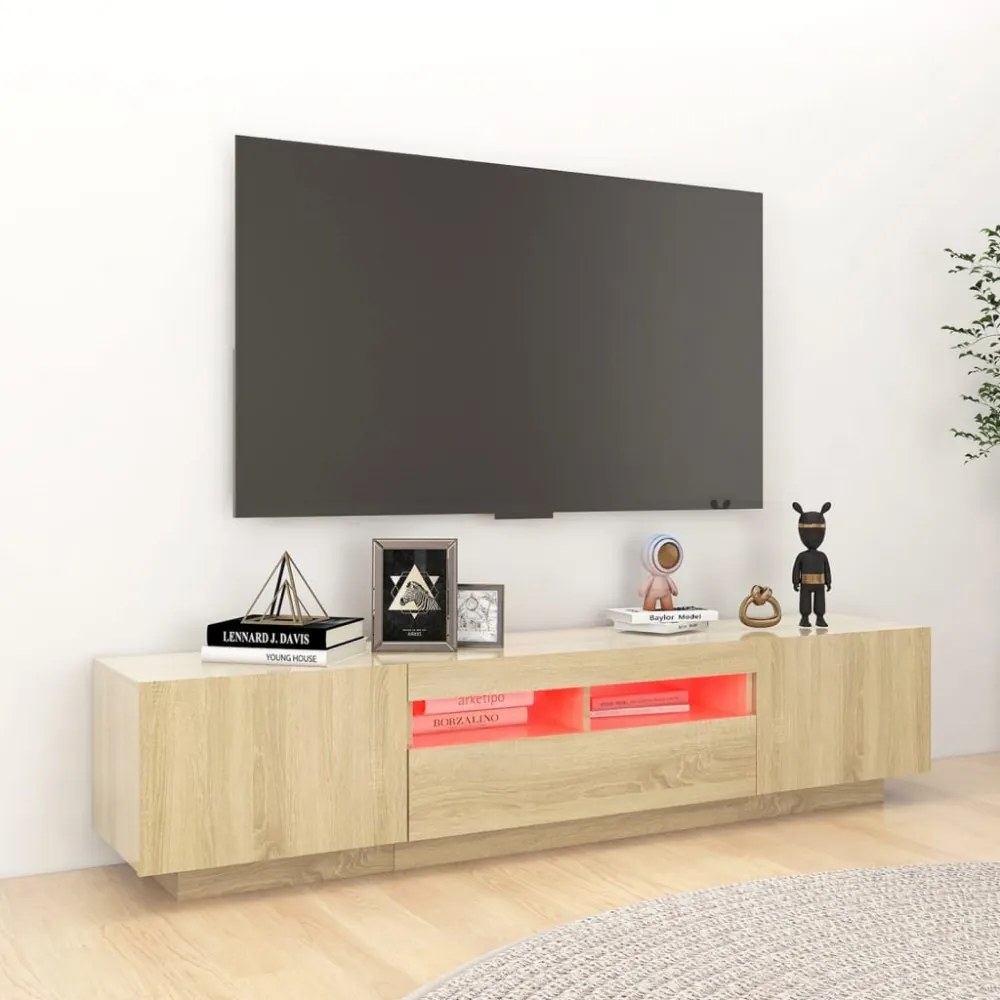 sonoma tölgy színű TV-szekrény LED-lámpákkal 180 x 35 x 40 cm