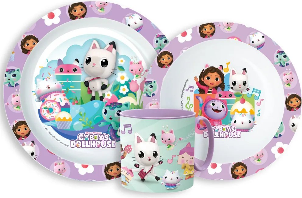 Gabi babaháza Kitty Magic étkészlet, micro műanyag szett bögrével 265 ml