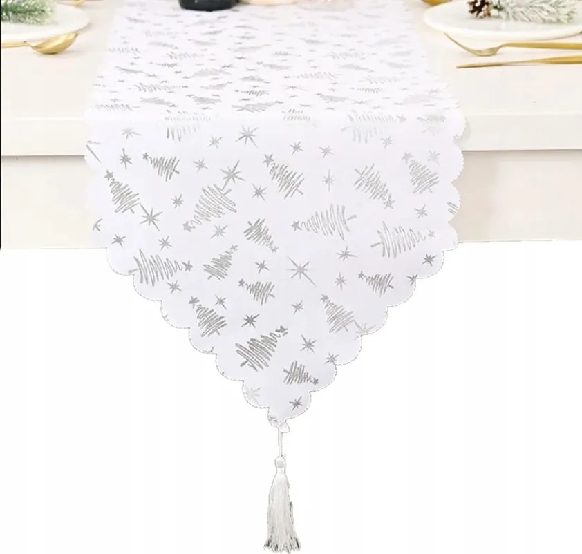 Karácsonyi Futófelület csillag asztalterítő Ezüst Karácsonyfa Csillagok 35 x 180 cm