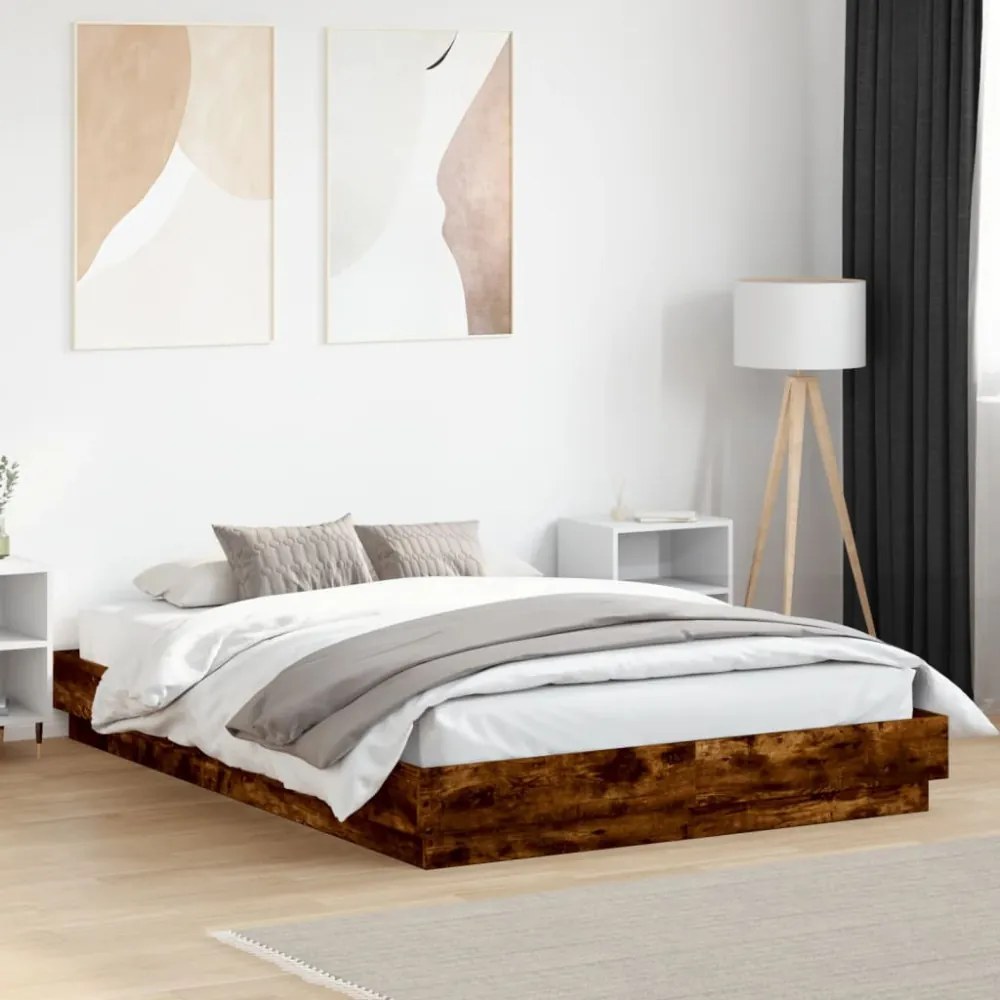 füstös tölgy színű ágykeret LED-világítással 120x200 cm