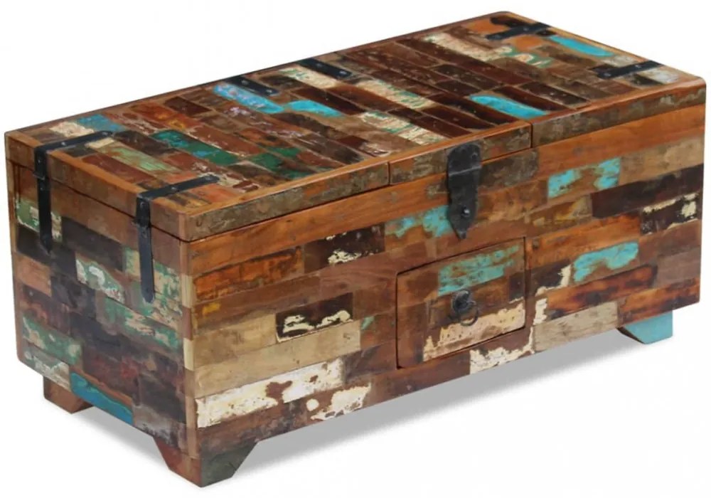 ládika dohányzóasztal tömör újrahasznosított fa 80x40x35 cm