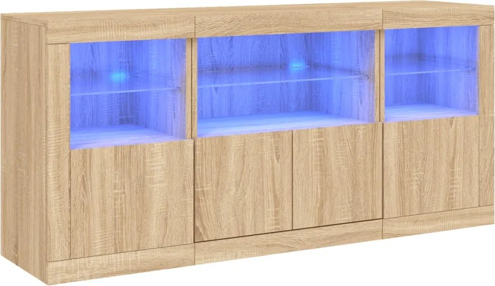 vidaXL sonoma tölgy színű tálalószekrény LED-ekkel 142,5 x 37 x 67 cm