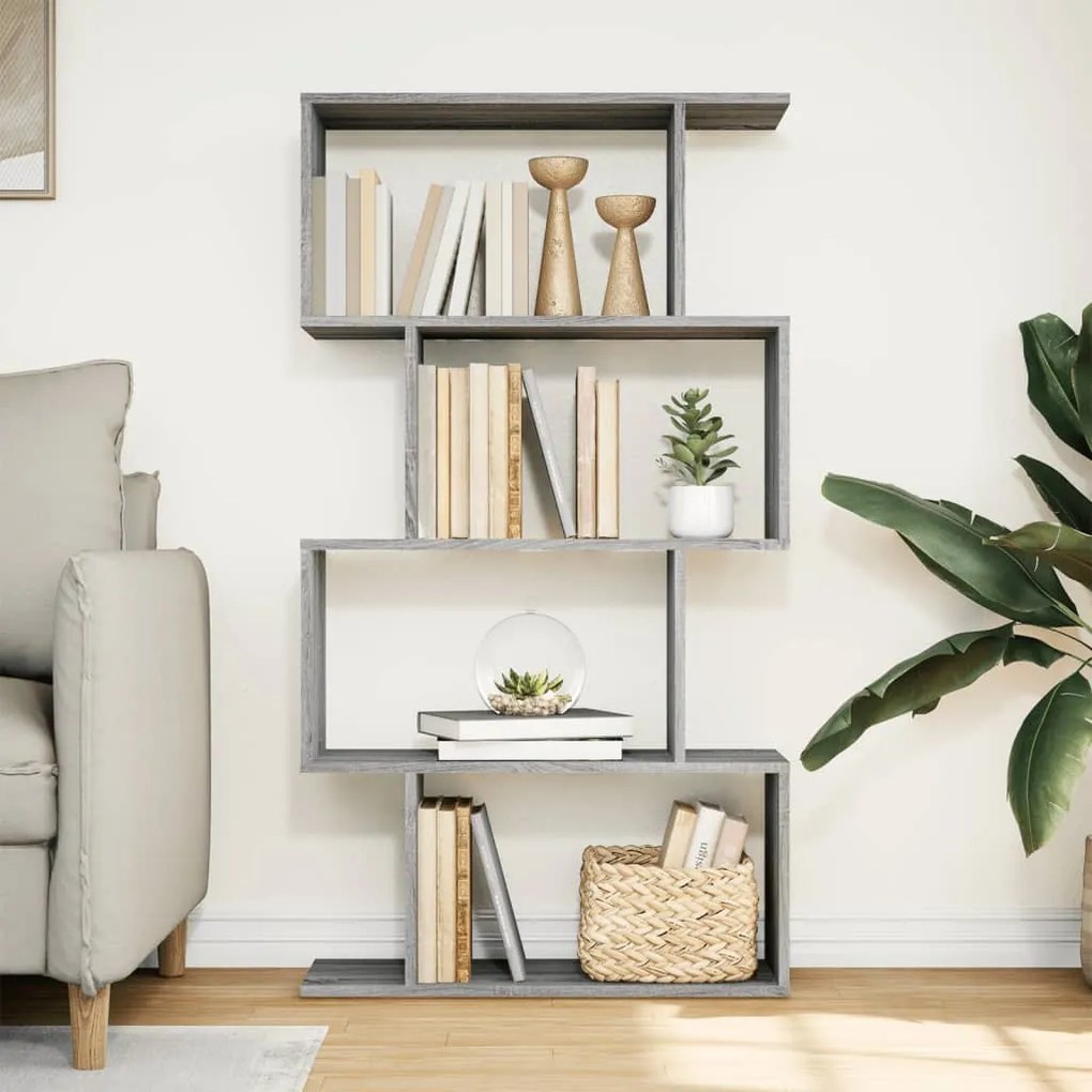 4 szintes szürke sonoma fa elválasztó könyvespolc 70x24x129 cm