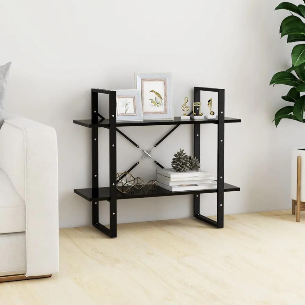 2-szintes fekete szerelt fa könyvszekrény 80 x 30 x 70 cm