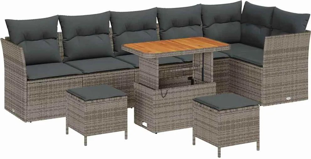 vidaXL Kerti Kanapé Szett 9 pcs Szürke polirattan