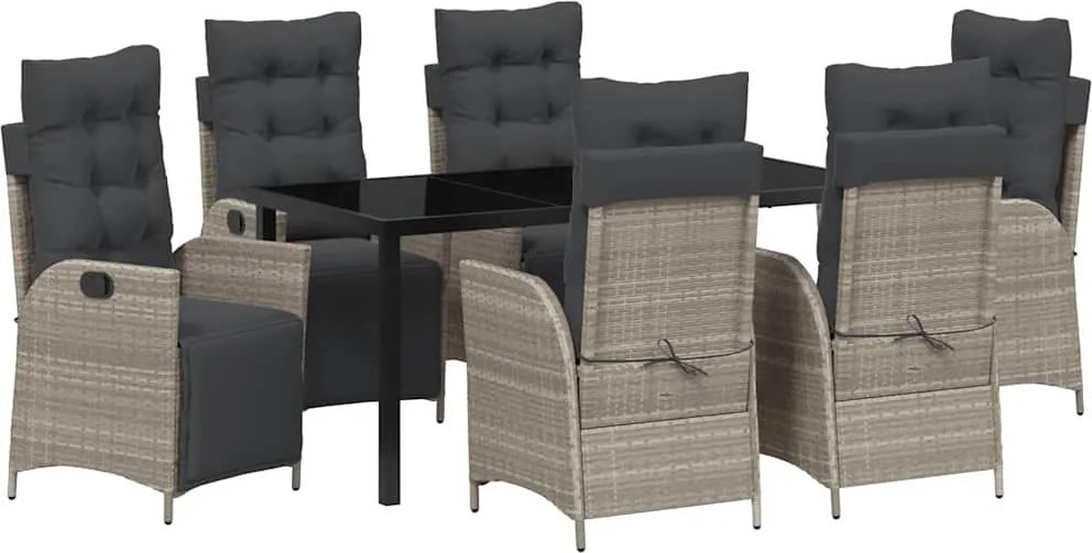 vidaXL Kert étkező szett párnával 7 pcs Világosszürke polirattan