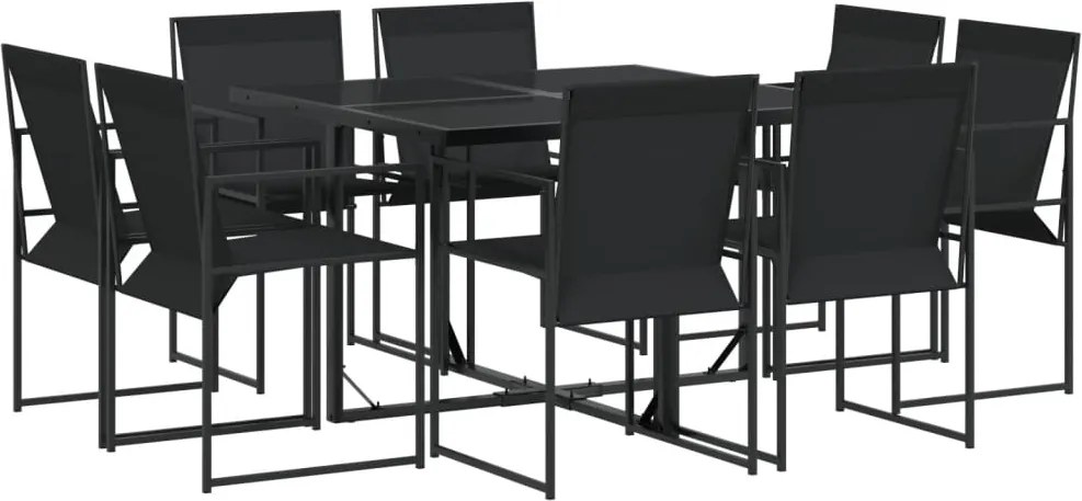 vidaXL 9 részes fekete textilén kerti étkezőgarnitúra
