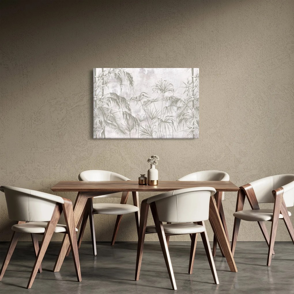 Kép - Trópusi növények a falon szürke színben (90x60 cm)