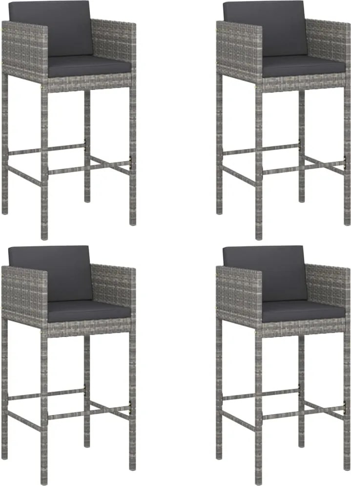vidaXL 4 db szürke polyrattan bárszék párnával