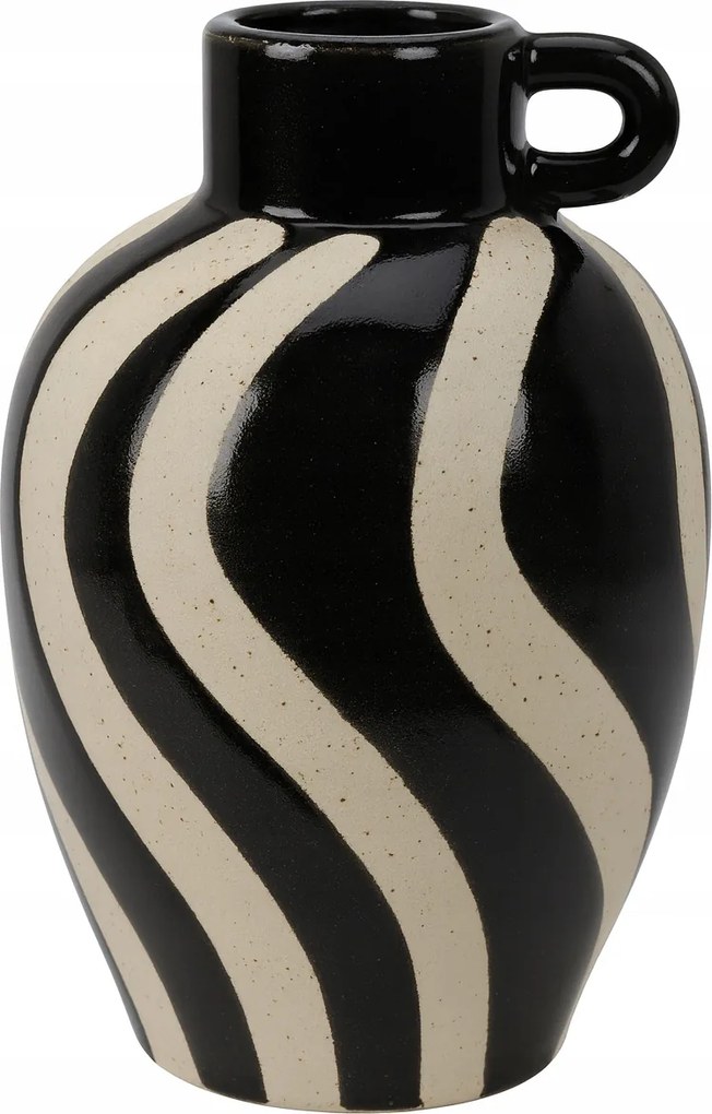 Kerámia váza füllel nagy csíkos különböző színekben 19x13cm 1db