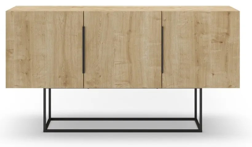 Natúr színű alacsony komód tölgyfa dekorral 150x80 cm Titan – Marckeric
