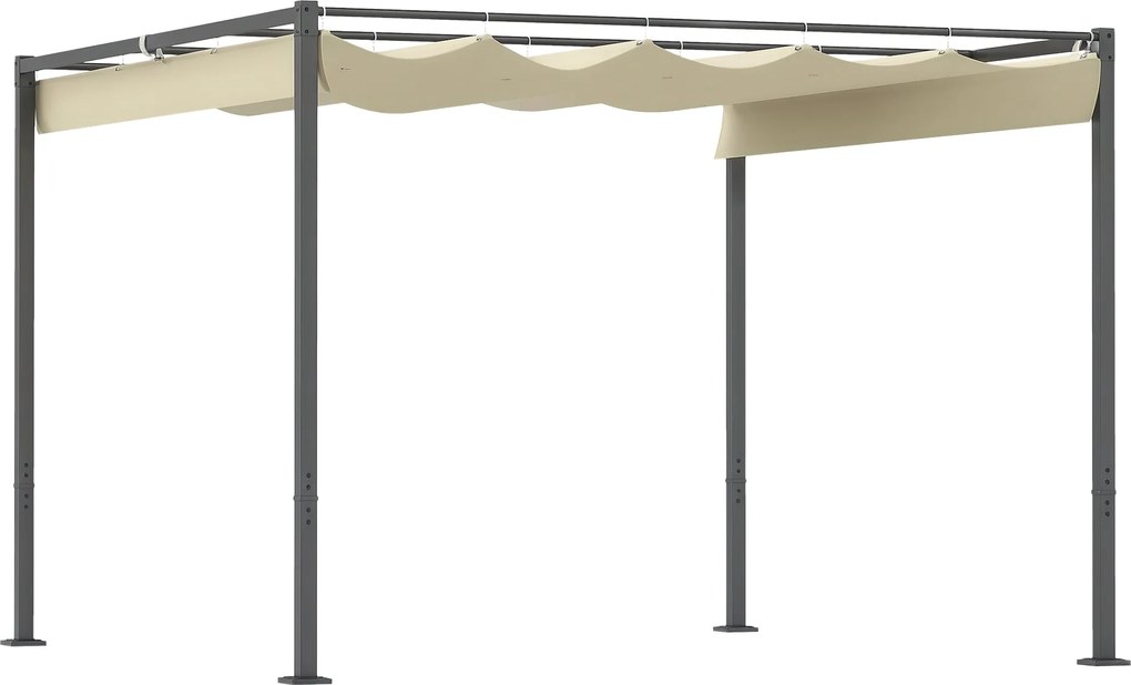Outsunny Pergola kb. 3x3m-es Kerti Pavilon Mágneses Padlóval, Állítható Tetővel, Szabadonálló, UV Védelem 30+, Teraszra és Kertbe, Bézs | Aosom