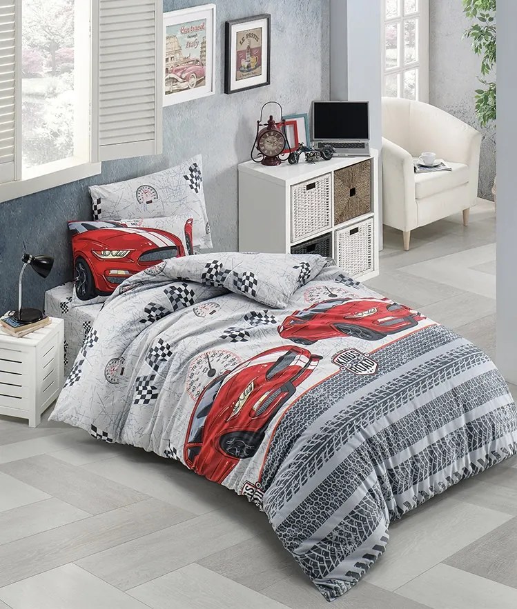 Fast Cars pamut gyerek ágyneműhuzat  200x140cm+90x70cm TiaHome