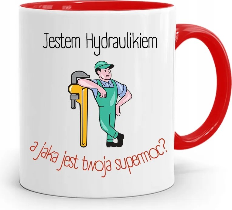 Piros Bögre Ajándék Vízvezeték Szerelőnek Vagyok nyomott mintával