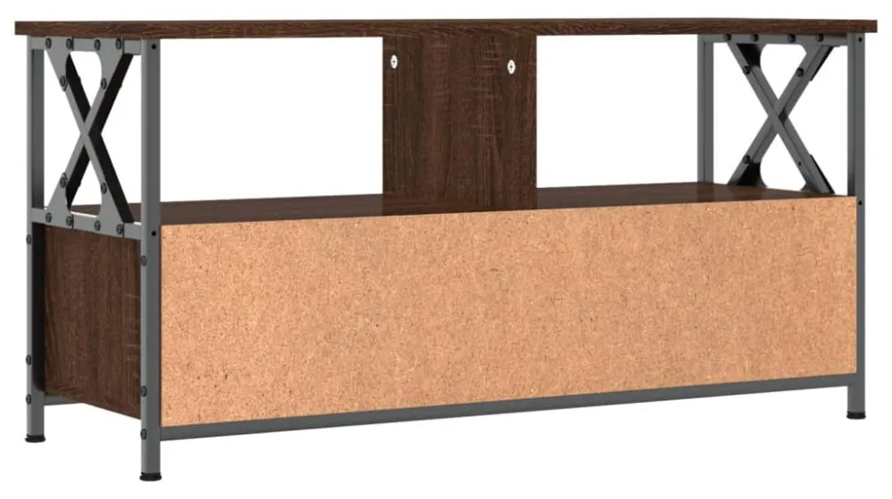 barna tölgyszínű szerelt fa és vas TV-szekrény 90x33x45 cm