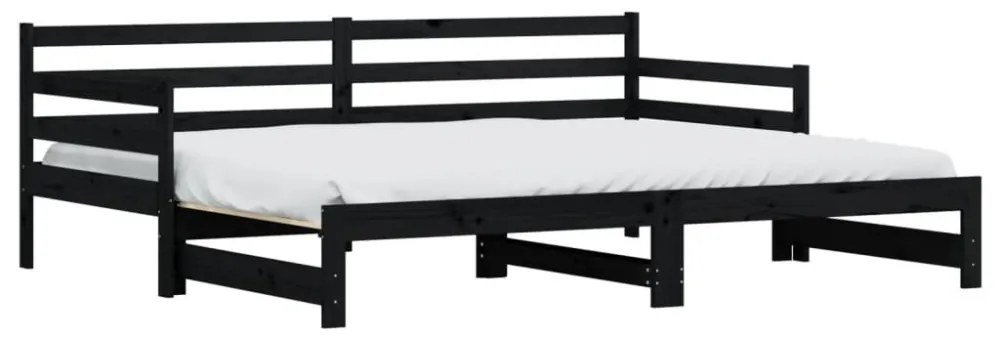 fekete tömör fenyőfa kihúzható kanapéágy 90 x 200 cm