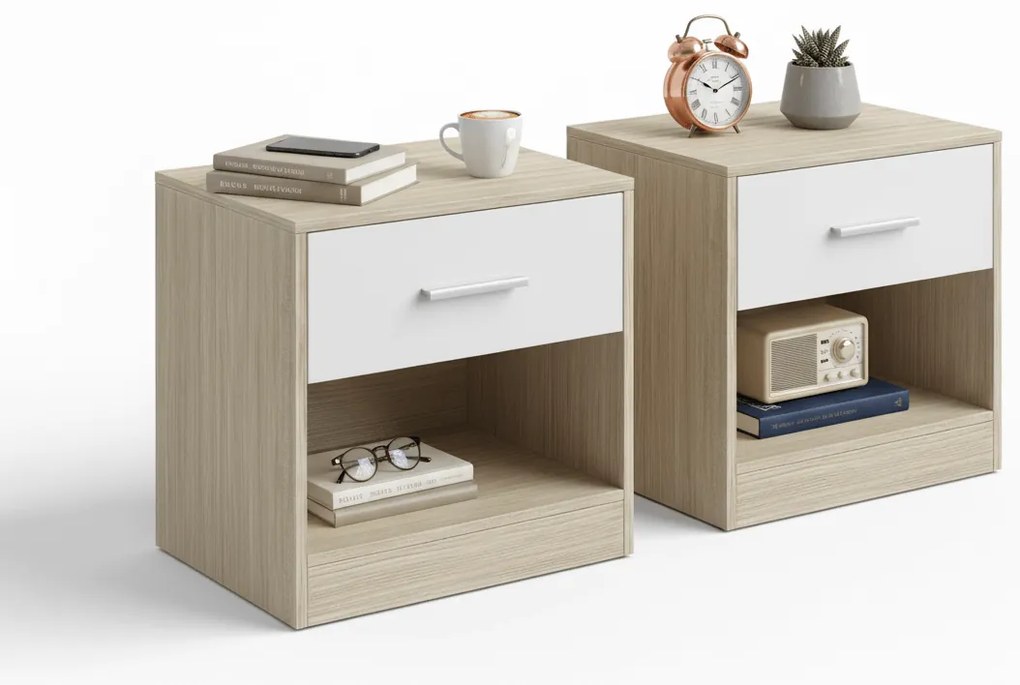 Éjjeliszekrények NOVERA szett 2 db 39x28 cm, bézs/fehér