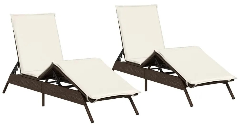 2 db barna polyrattan napozóágy párnával