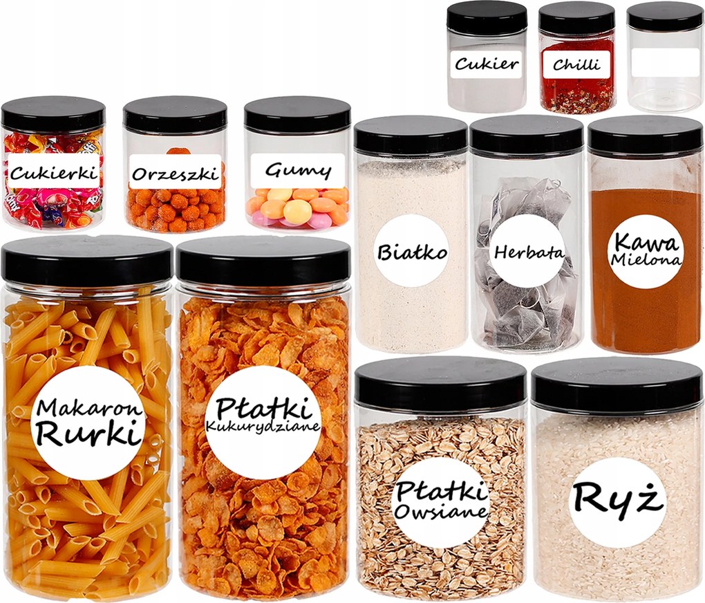 Ételtároló edények befőttes üveg konyhai szett 13 db címkék