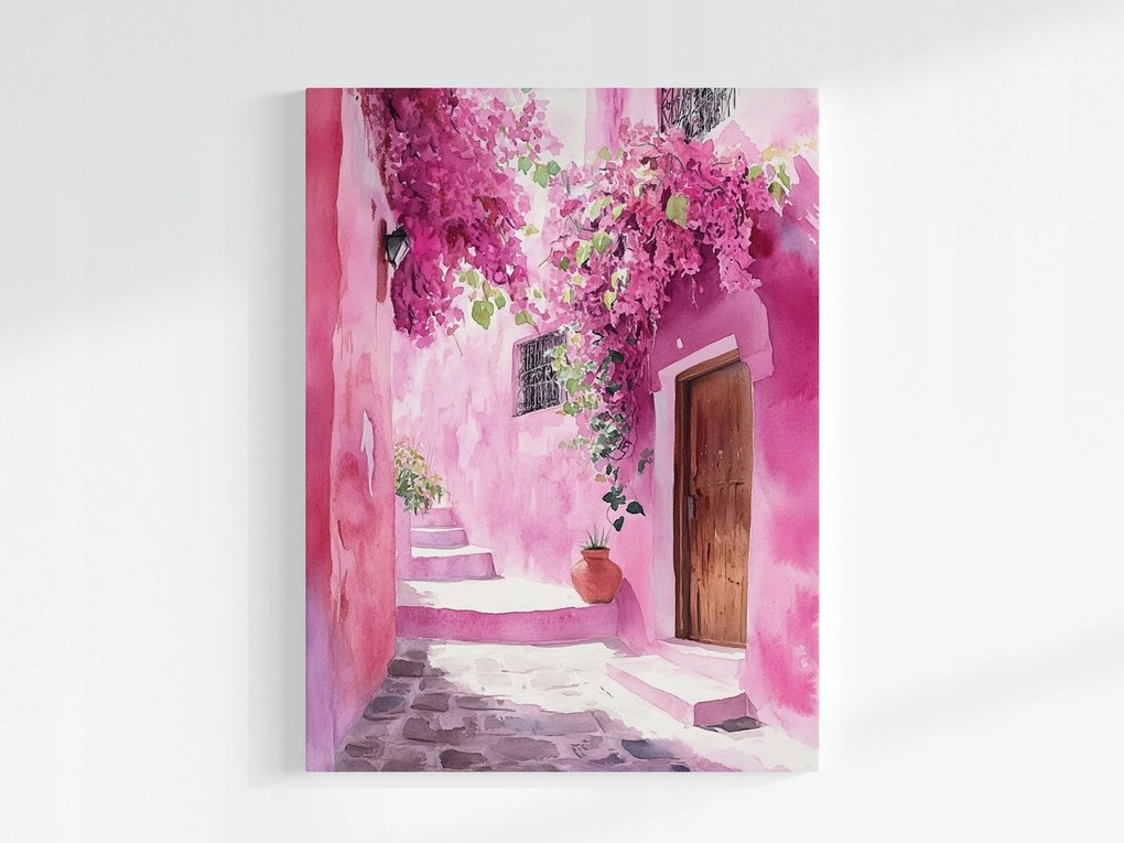 Poszter Város Utca Sikátor Bokor Virágok Marokkó 60x80