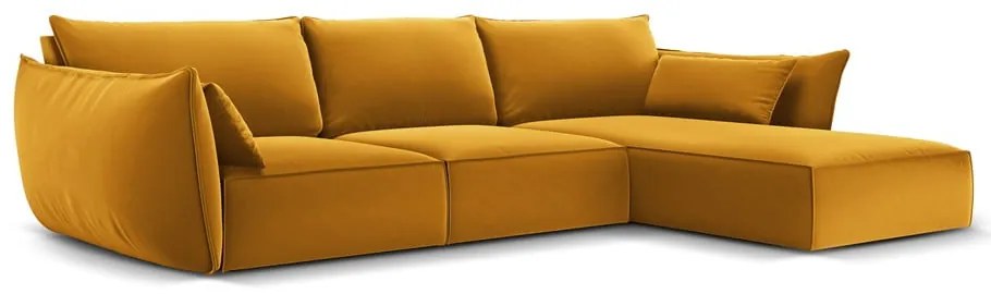 Mustársárga bársony sarokkanapé (jobb oldali-heverő résszel) Vanda – Mazzini Sofas