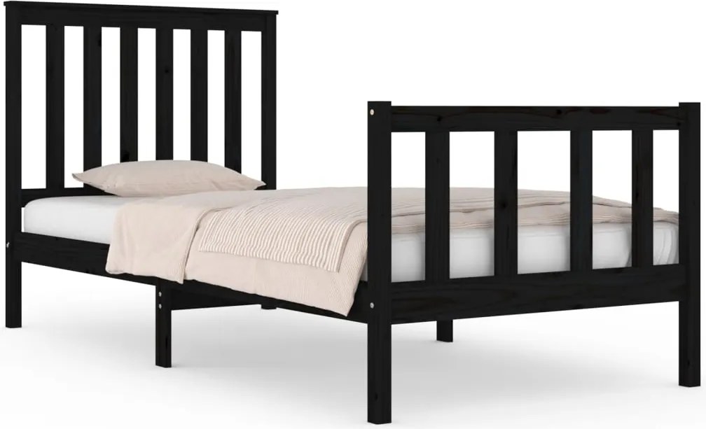 vidaXL Small Single fekete tömör fenyőfa ágykeret 75 x 190 cm