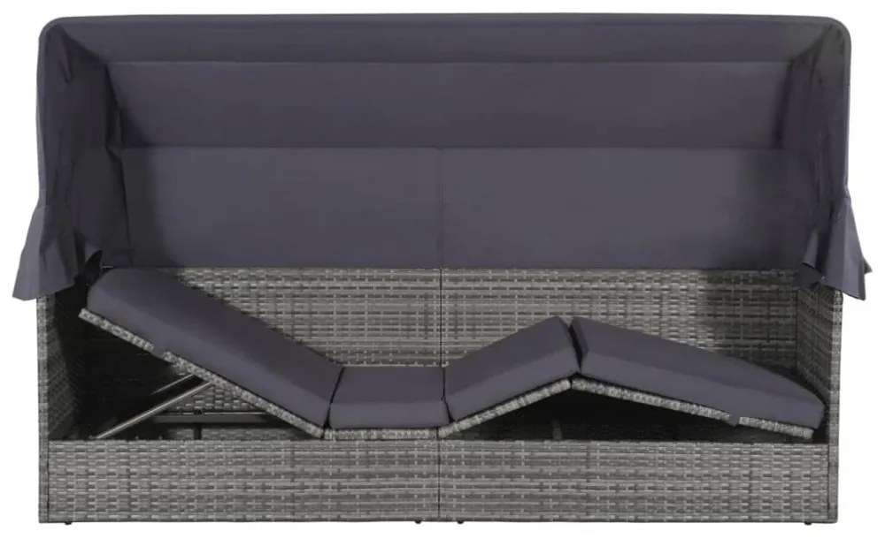 szürke polyrattan napellenzős kerti ágy 205 x 62 cm