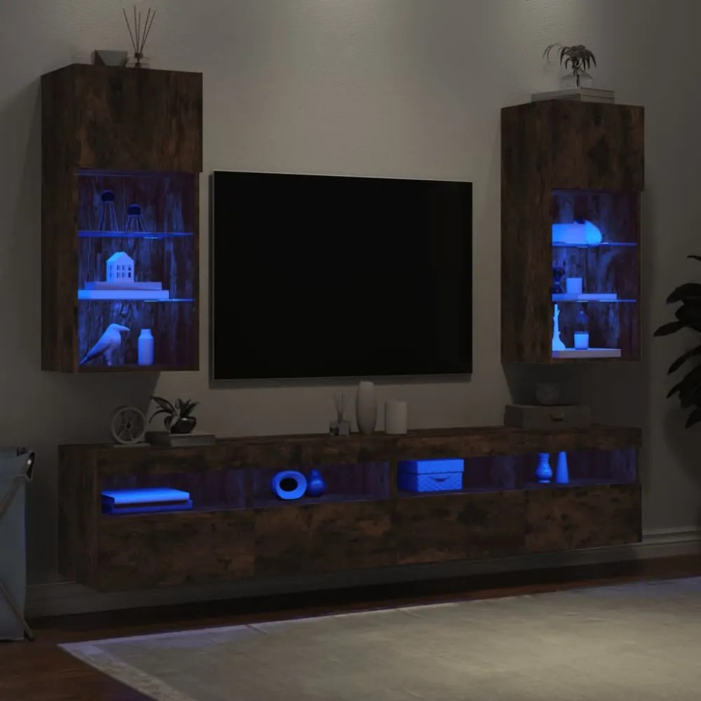 2 db füstös tölgy színű TV-szekrény LED-ekkel 40,5 x 30 x 90 cm